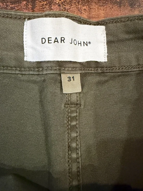 Dear John Olive Green Jean Shorts with Front Patch Pockets - Picture 2 of 6